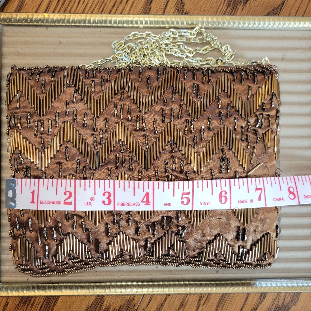 Fine Arts Beaded Bag ~ Vintage ~ Hong Kong ~ Bronze Shimmer ~ Needs TLC - Picture 12 of 16